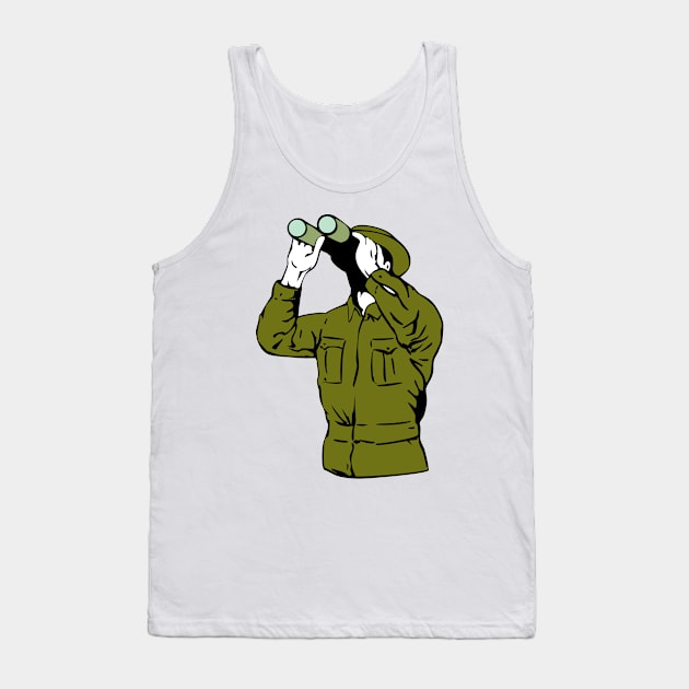 Army Soldier Looking Binoculars Retro Tank Top by retrovectors